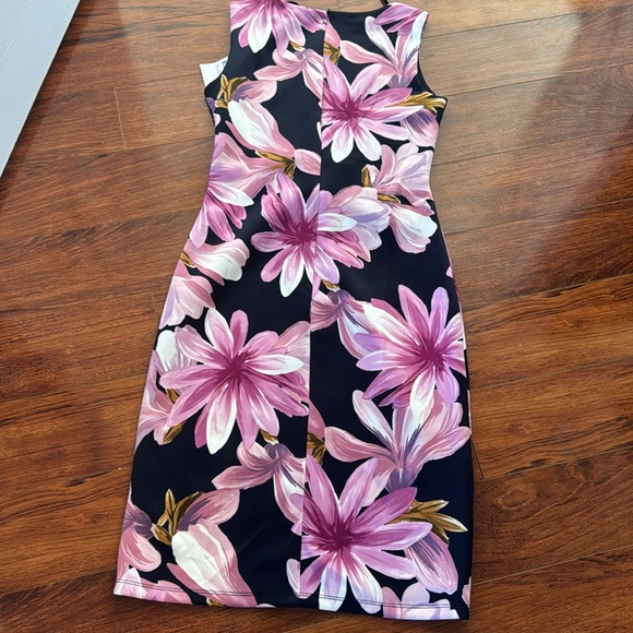 Elegant sexy navy blue dress with purple flowers - Picture 4 of 4